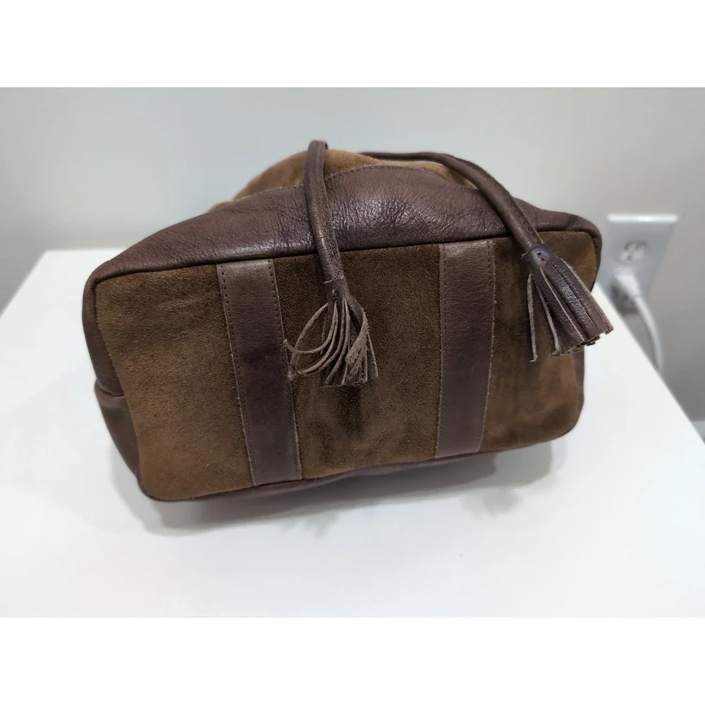 Anabaglish Rowan Brown Suede /Leather Bucket Bag Drawstring Tassel Detail